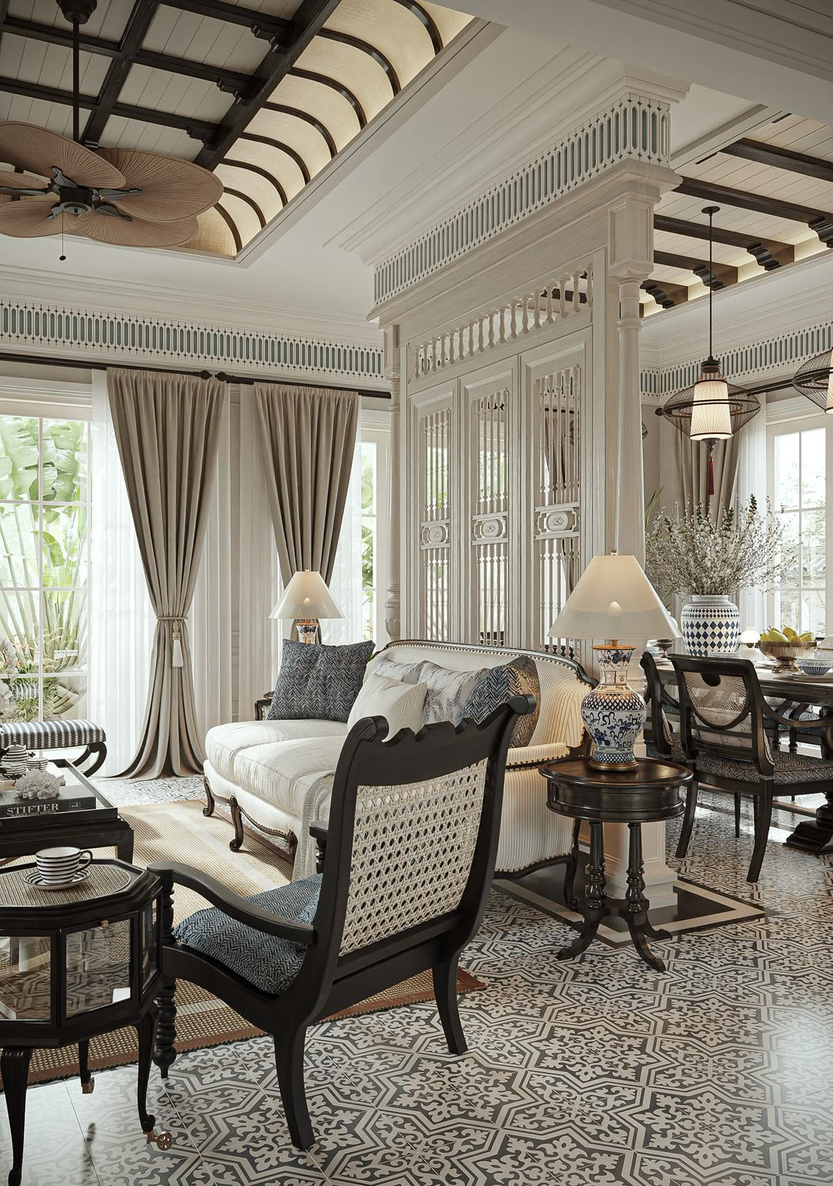 39+ mẫu phòng khách Indochine đậm nét hoài cổ
