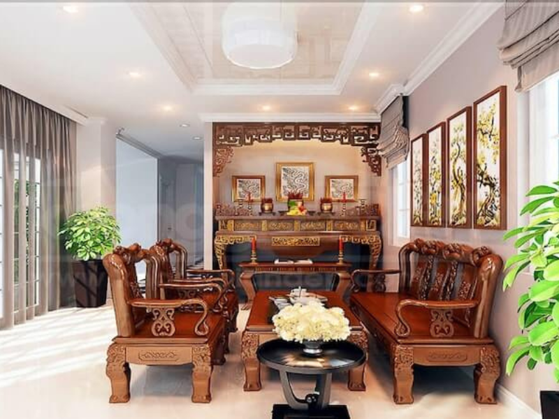 cách bố trí bàn thờ ở phòng khách nhà ống