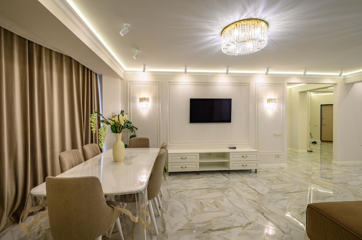 cách bố trí đèn led âm trần phòng khách