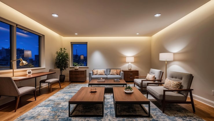 cách bố trí đèn led âm trần phòng khách
