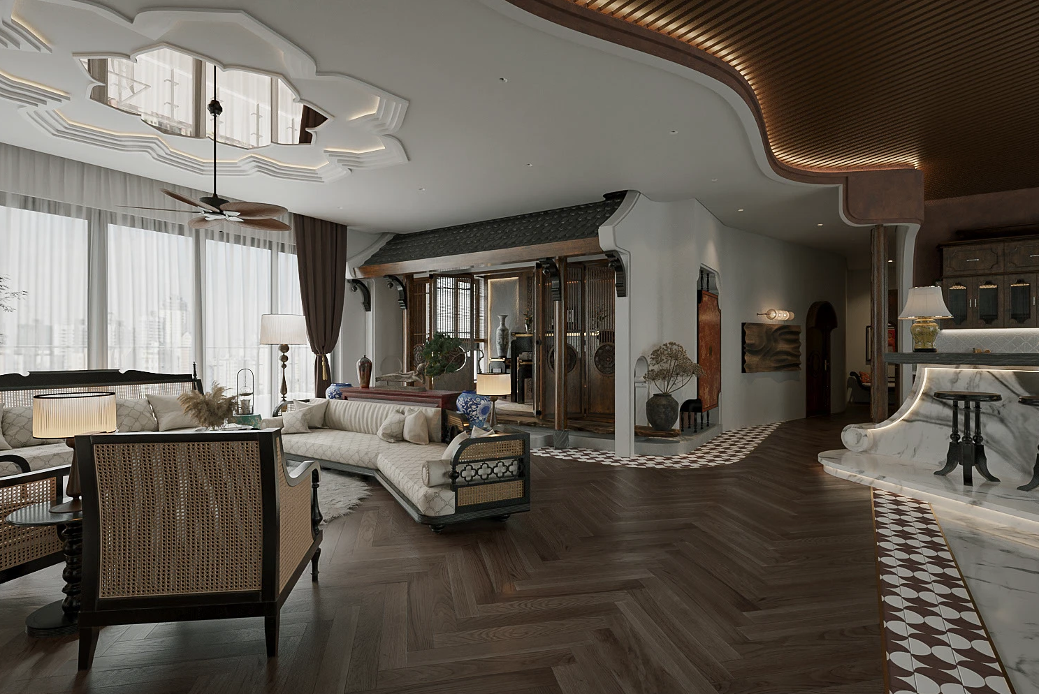 TOP 5 Mẫu thiết kế nội thất căn hộ phong cách Indochine đẹp, tối ưu công năng 2 căn hộ phong cách indochine