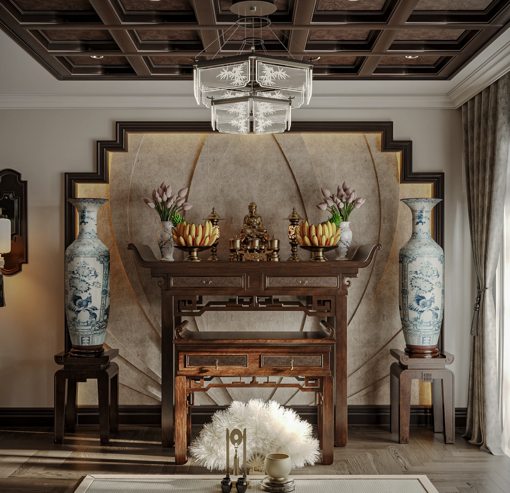 15 Mẫu phòng thờ indochine đẹp, uy nghiêm và hợp phong thủy 11 phòng thờ indochine