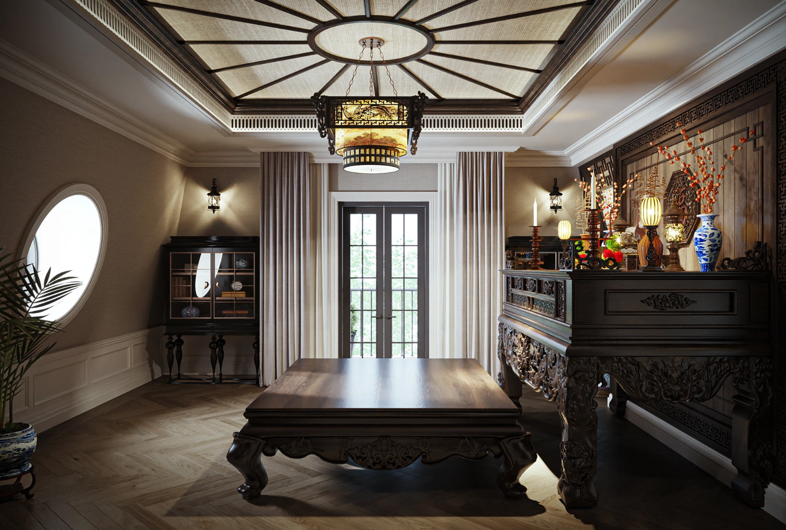 15 Mẫu phòng thờ indochine đẹp, uy nghiêm và hợp phong thủy 14 phòng thờ indochine