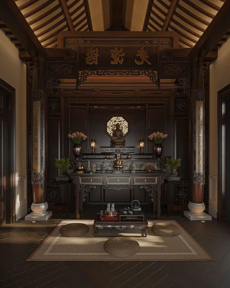 15 Mẫu phòng thờ indochine đẹp, uy nghiêm và hợp phong thủy 10 phòng thờ indochine