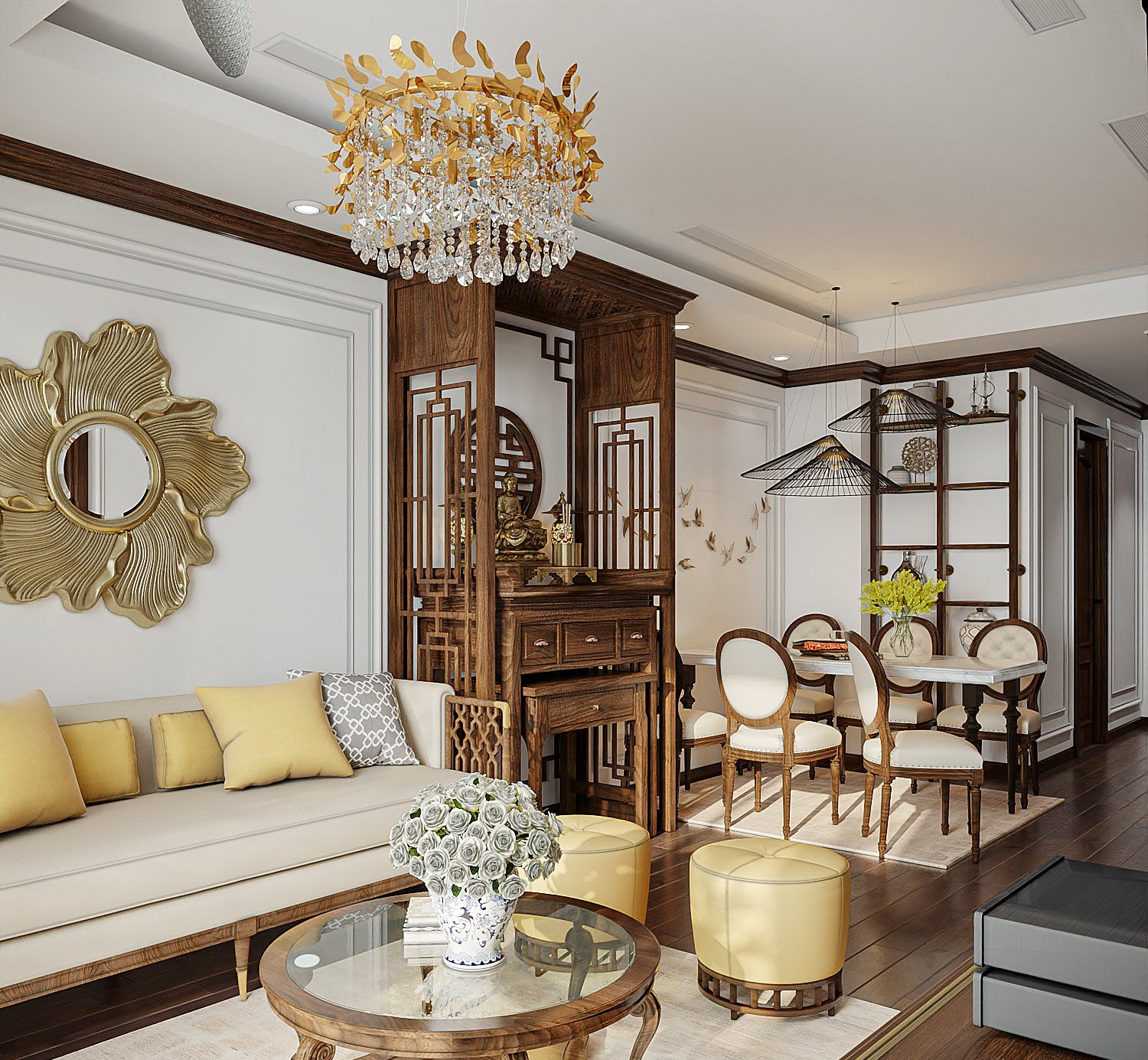 15 Mẫu phòng thờ indochine đẹp, uy nghiêm và hợp phong thủy 16 phòng thờ indochine