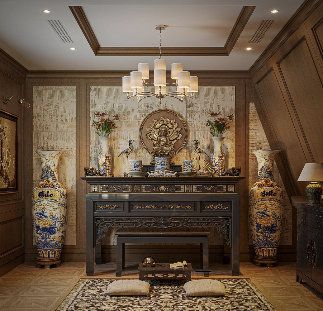 15 Mẫu phòng thờ indochine đẹp, uy nghiêm và hợp phong thủy 2 phòng thờ phong cách indochine