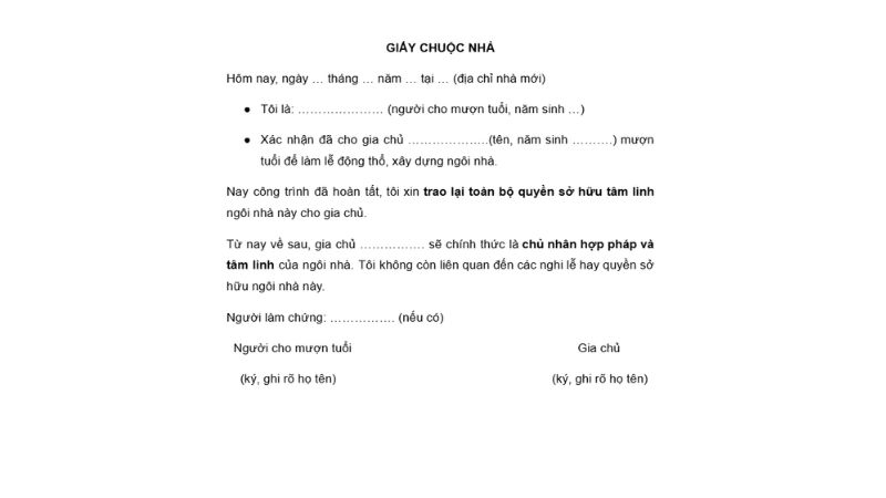 giấy chuộc nhà khi mượn tuổi 