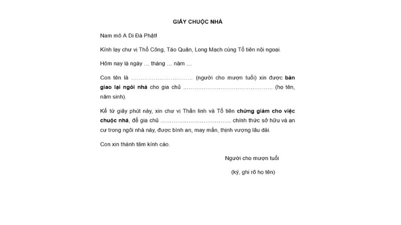 giấy mua lại nhà khi mượn tuổi