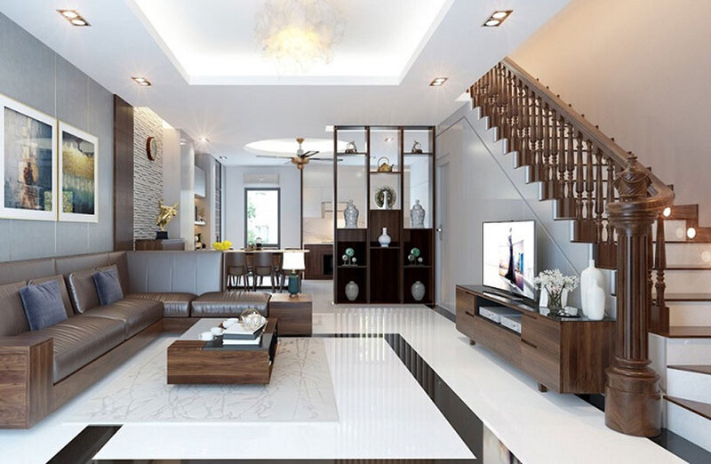 phòng khách 5m cầu thang bên hông