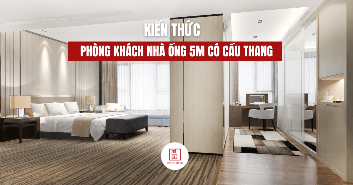 phòng khách nhà ống 5m có cầu thang