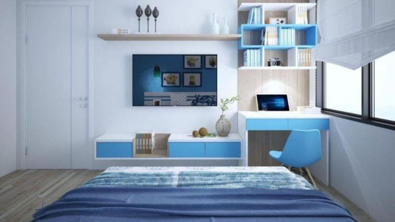 phòng ngủ bé trai 10 tuổi kèm bàn học