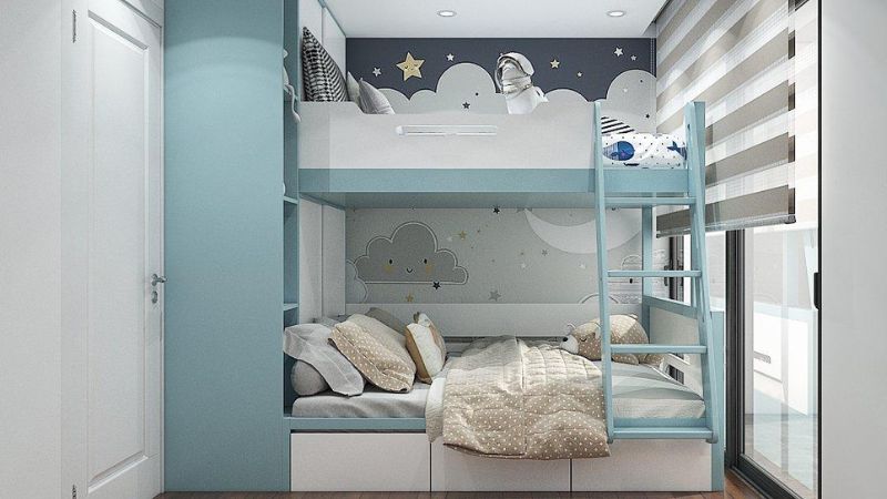 phòng ngủ bé trai 10 tuổi có giường tầng