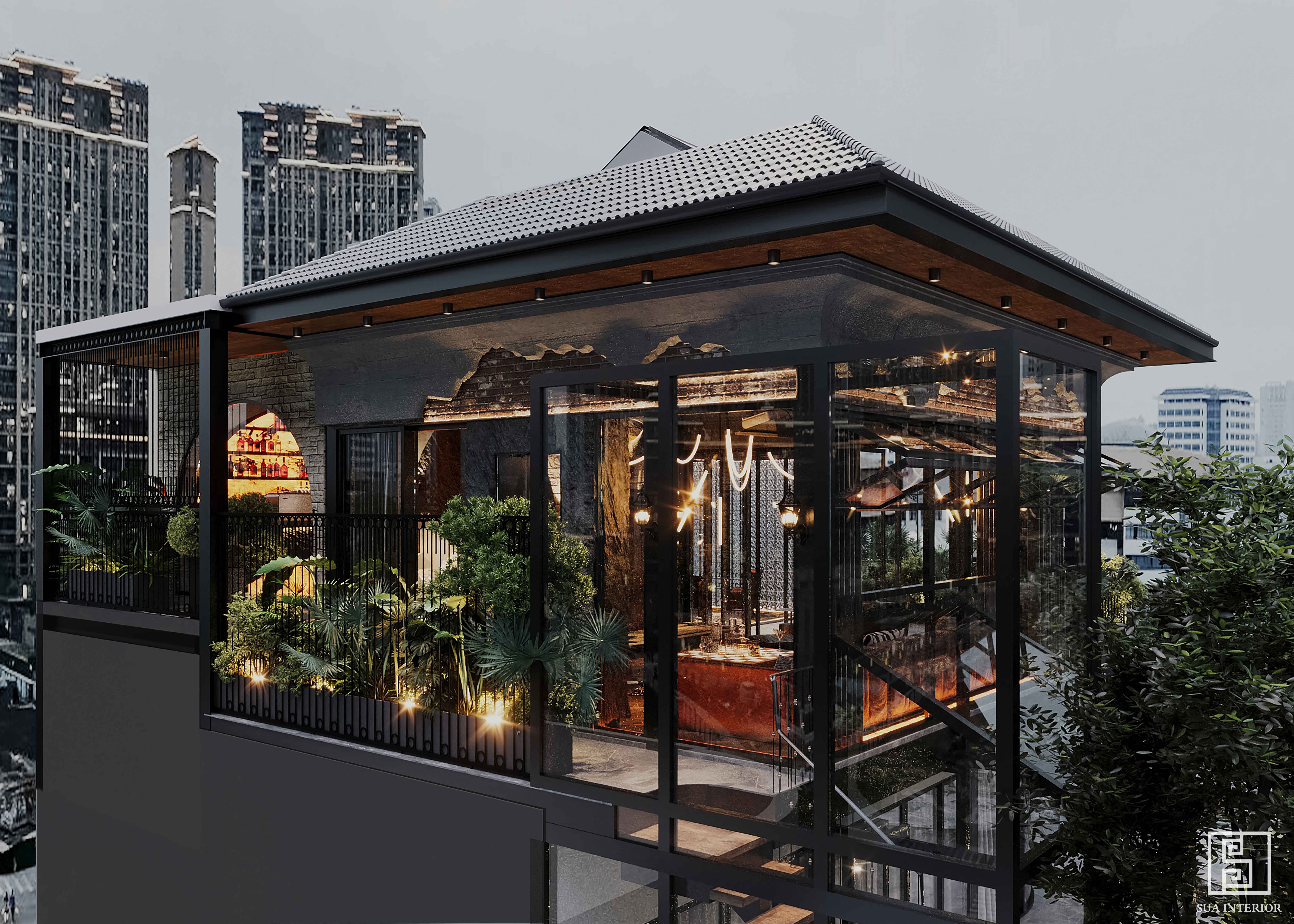 thiết kế nội thất sky bar đinh núp