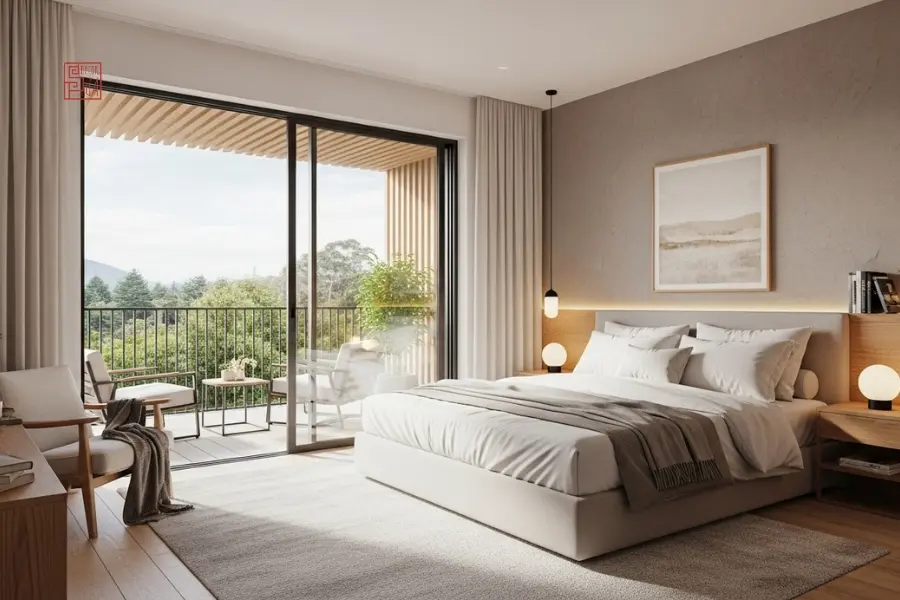 Thiết kế phòng ngủ 20m2 cho vợ chồng có ban công