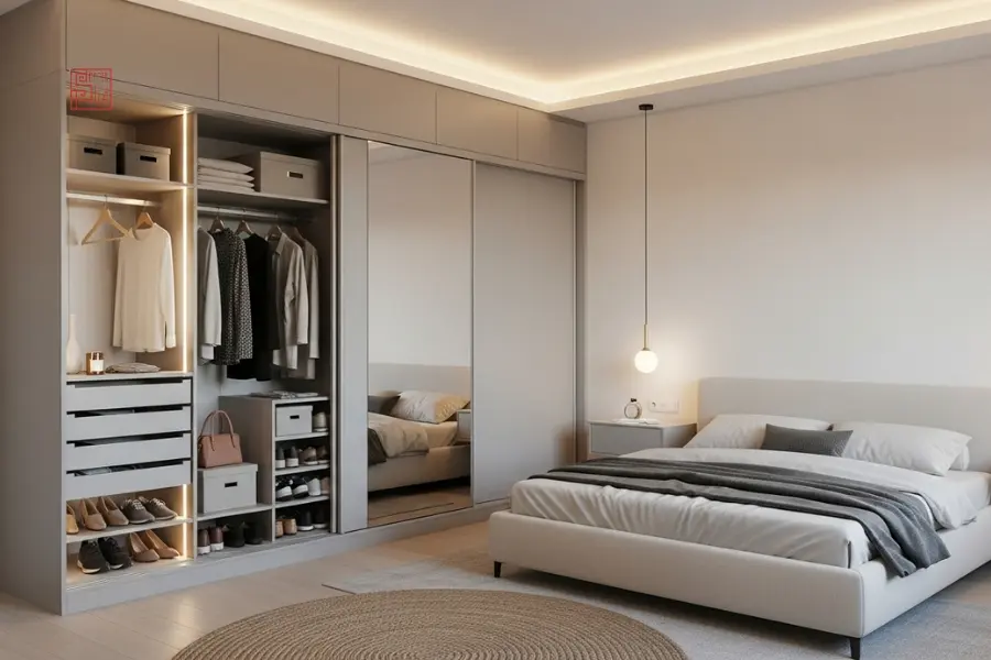 Thiết kế phòng ngủ 20m2 có tủ âm tường thông minh