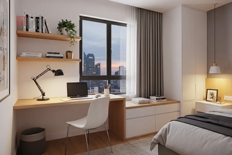 Thiết kế phòng ngủ 20m2 kết hợp làm việc