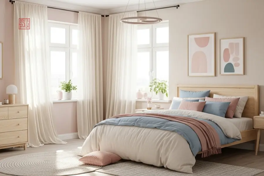 Thiết kế phòng ngủ 20m2 phối màu pastel nhẹ nhàng