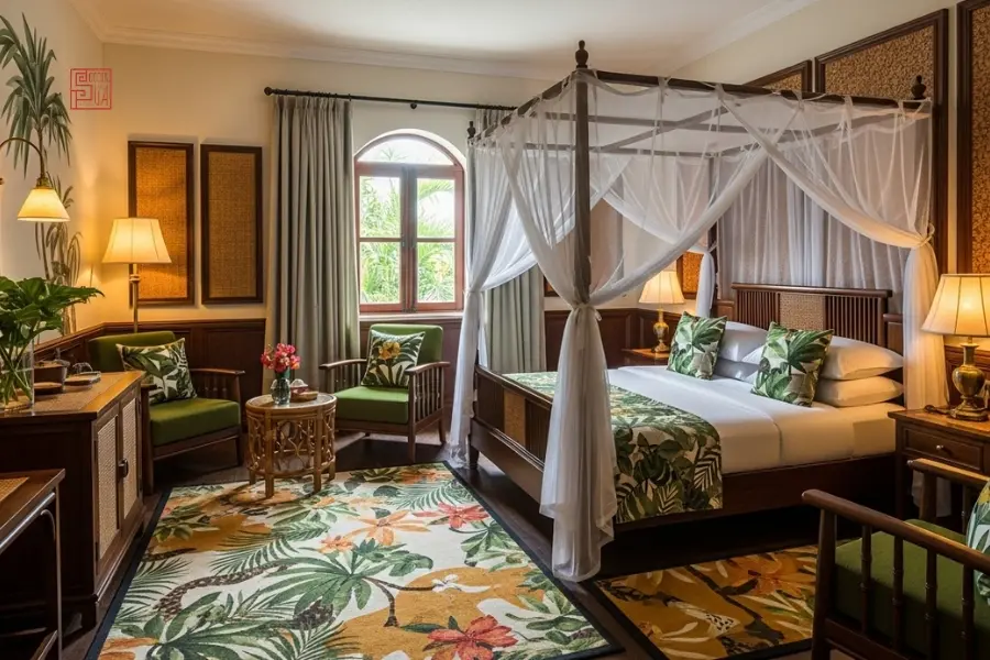 Thiết kế phòng ngủ 20m2 phong cách indochine ấm cúng