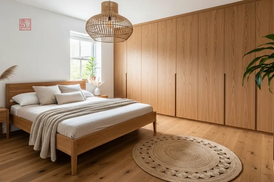 Thiết kế phòng ngủ 20m2 sử dụng gỗ tự nhiên