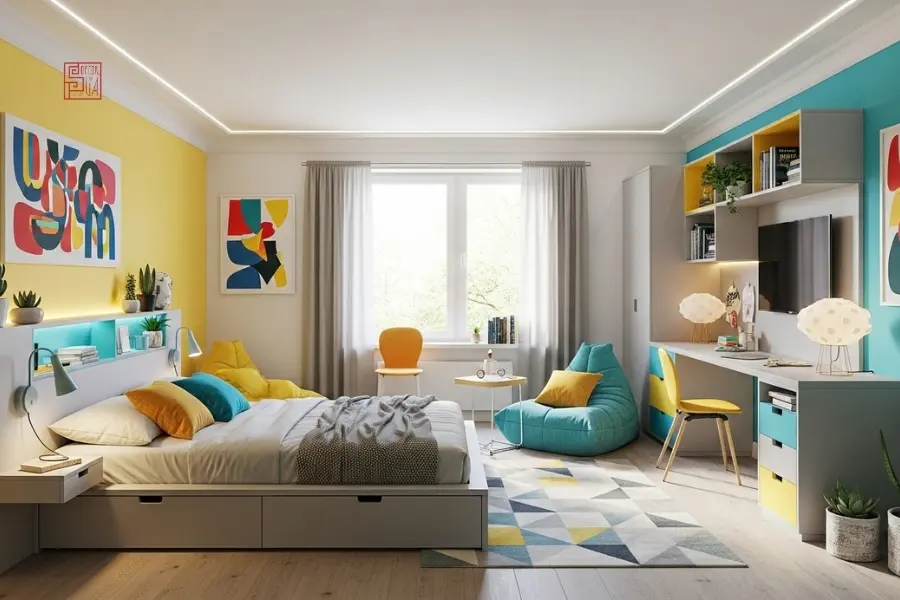 Thiết kế phòng ngủ 20m2 trẻ trung năng động