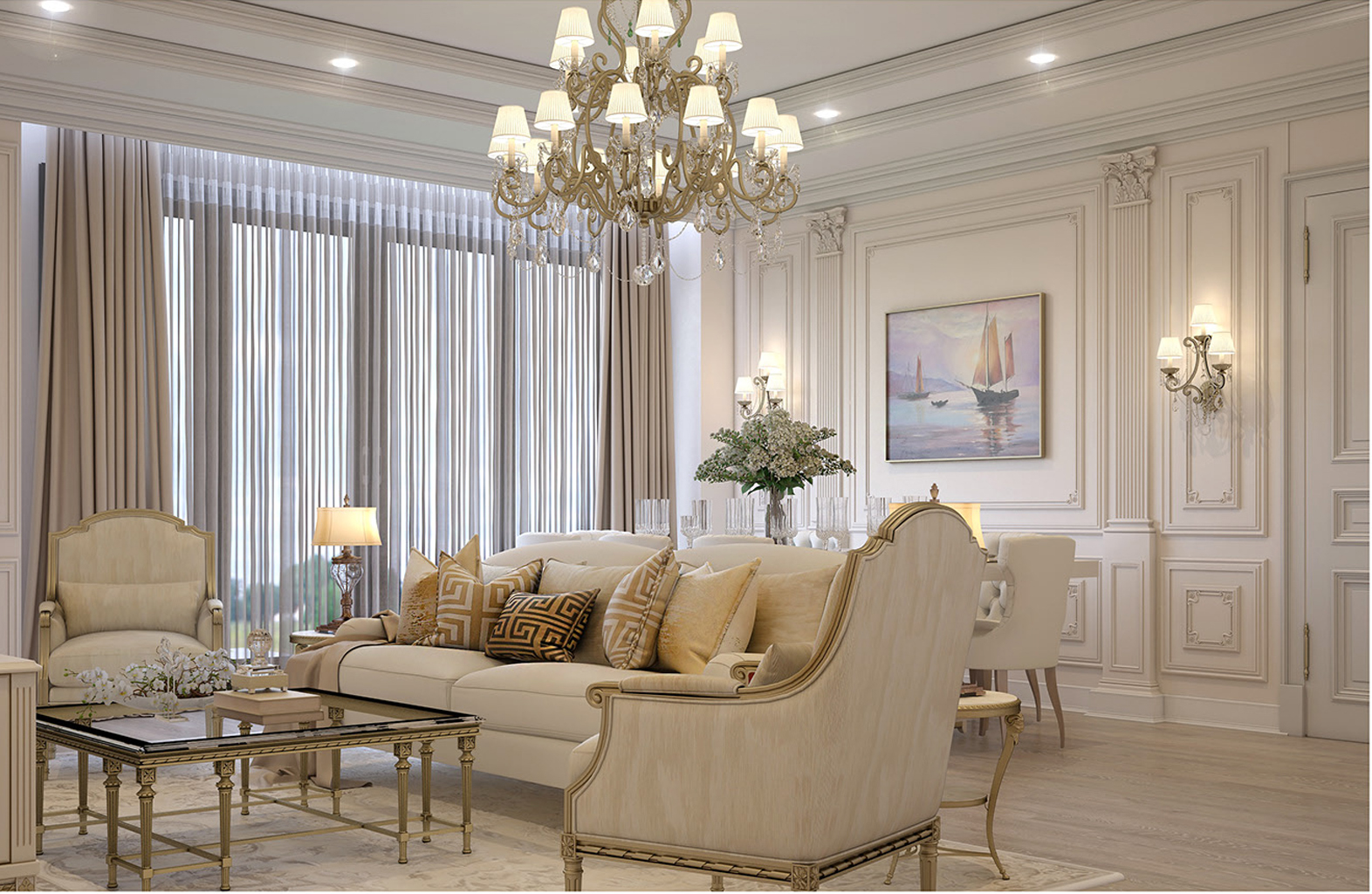 phòng khách phong cách cổ điển