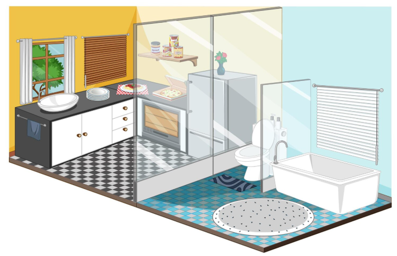 thiết kế nhà bếp và nhà vệ sinh nhà cấp 4