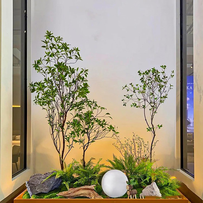 tiểu cảnh khô dưới giếng trời