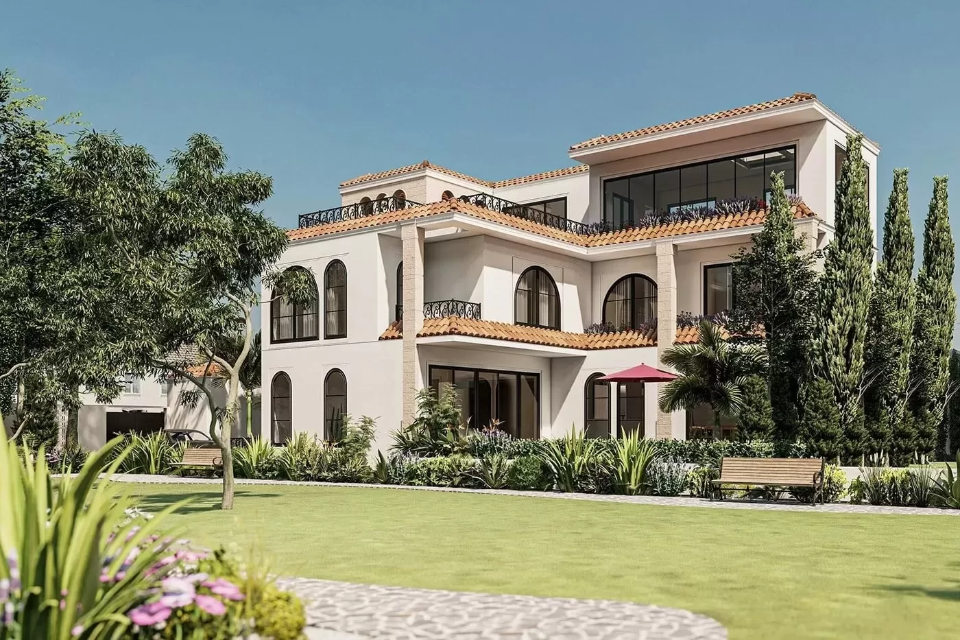 nhà 2 tầng phong cách địa trung hải