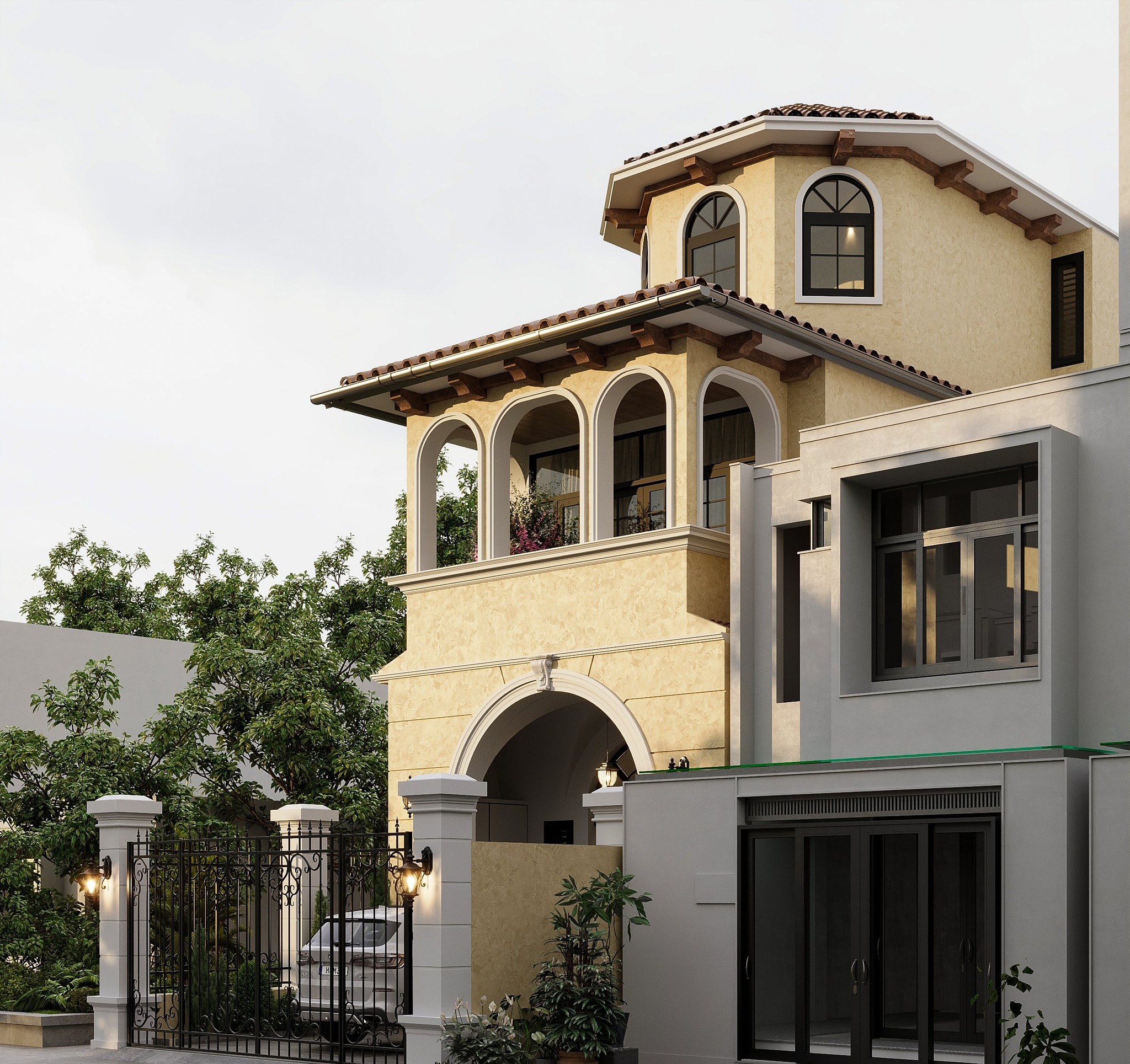 nhà 2 tầng phong cách địa trung hải