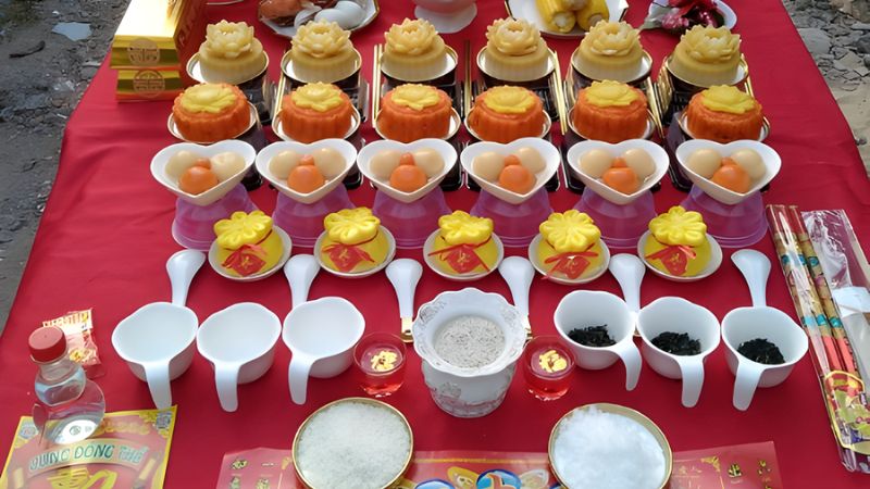 mâm cúng động thổ chay đơn giản