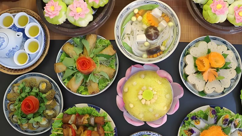 hình ảnh mâm cúng động thổ chay