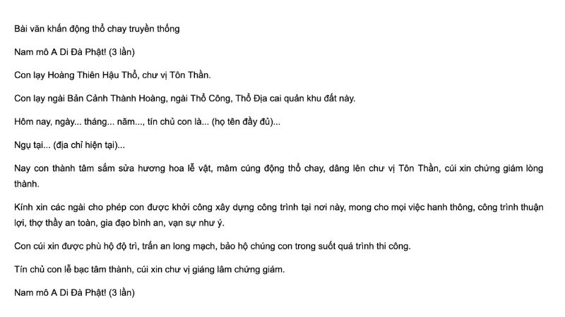mâm cúng động thổ chay