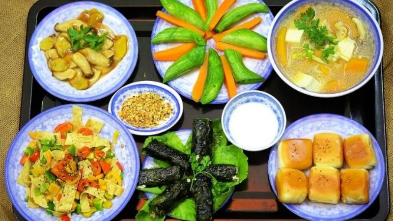 mâm cúng động thổ chay đơn giản