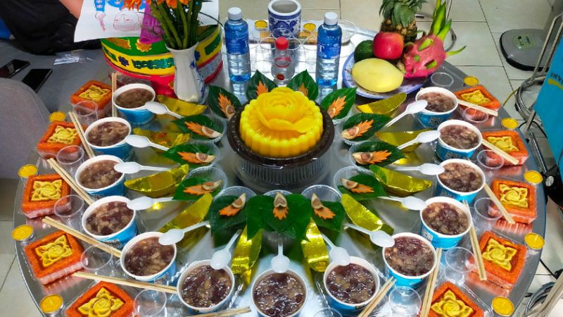 mâm cúng động thổ chay đơn giản