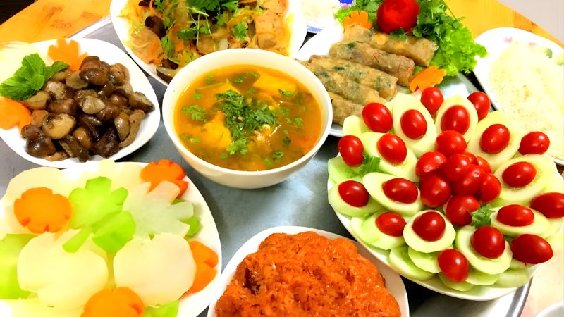 mâm cúng động thổ chay đơn giản