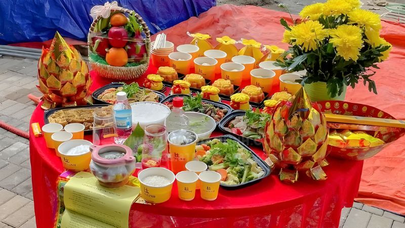 hình ảnh mâm cúng động thổ chay