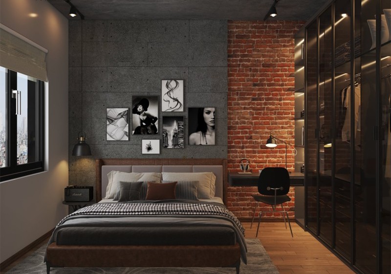phòng ngủ phong cách industrial