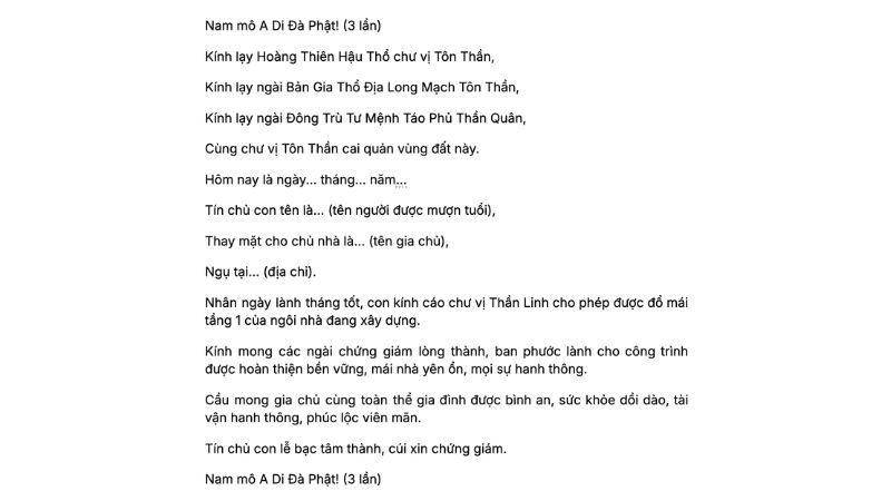 Văn khấn mượn tuổi làm nhà: Động thổ, đổ mái, về nhà mới 2025 10 bài cúng đổ mái tầng 1 mượn tuổi