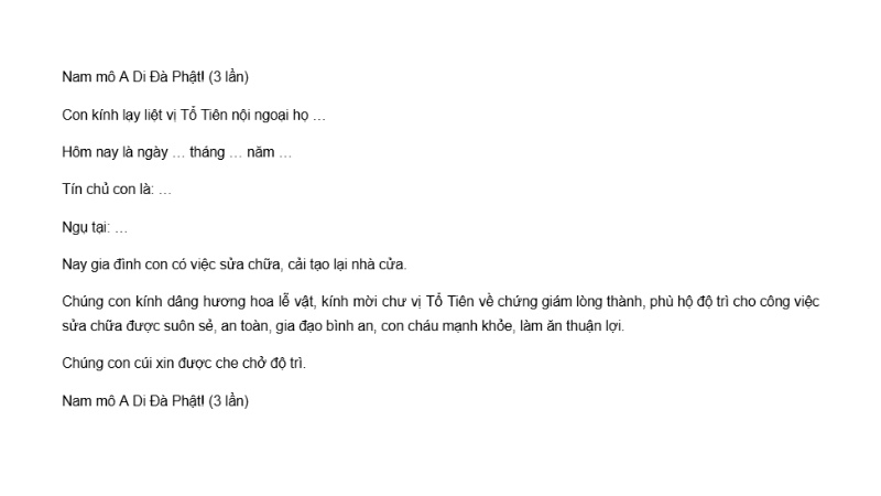 bài khấn xin sửa chữa nhà