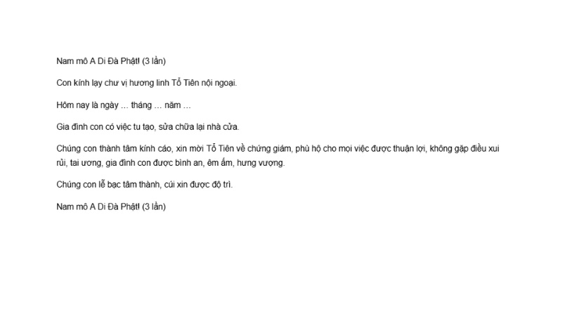 văn khấn xin sửa chữa nhà