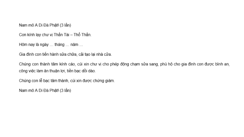 văn khấn xin sửa chữa nhà