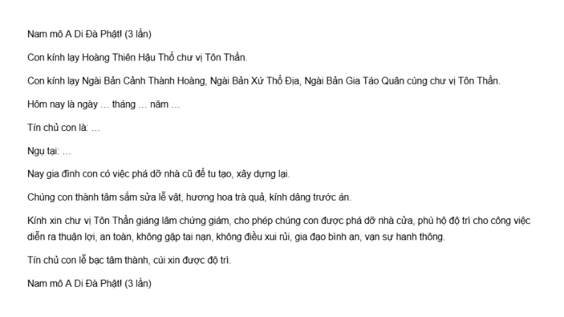 văn cúng sửa chữa nhà