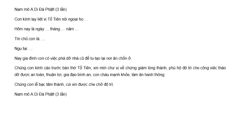 bài khấn xin sửa chữa nhà