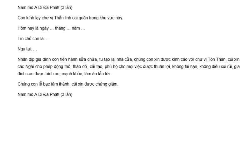 văn khấn phá dỡ nhà cũ