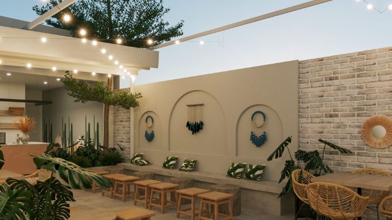 trang trí quán trà sữa ngoài trời