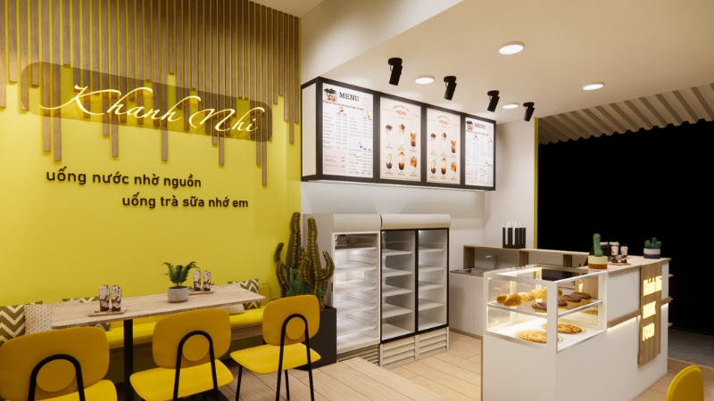 trang trí quán trà sữa ngoài trời