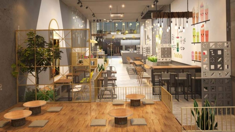 thiết kế quán trà sữa ngồi bệt